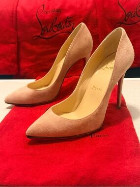 Christian Louboutin Blush Pink Suede Pointed-Toe Stiletto Pumps
